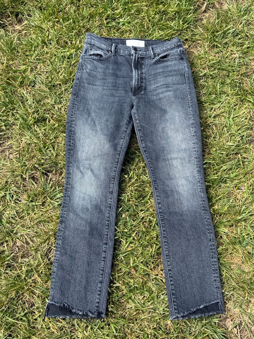 Mother High-Rise Straight Jeans in Washed Black - size 27